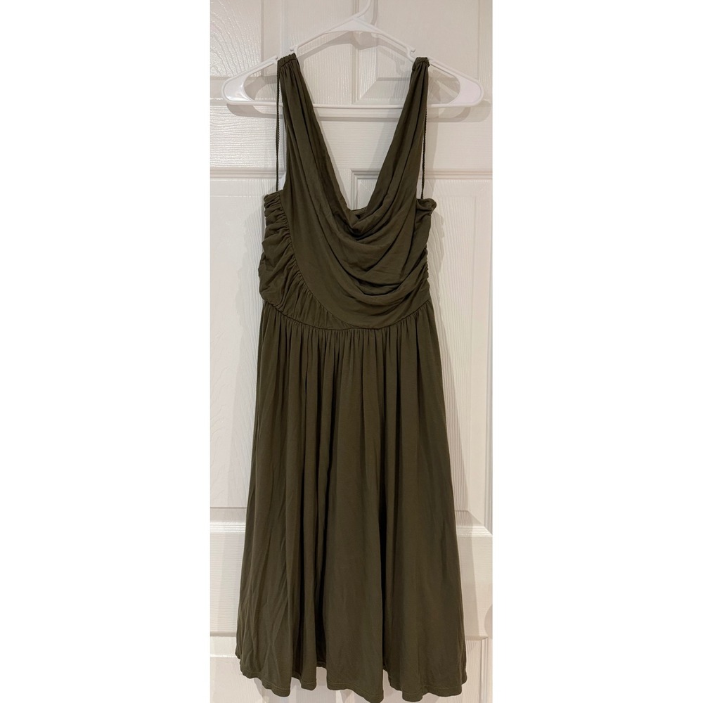 Deletta Anthropologie Olive Green Ruched Cowl Neck Sleeveless Draped Dress Small